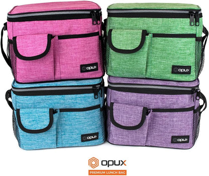 opux Insulated Lunch Bag for Men Women, Leakproof Black Lunch Box for Work, Portable Soft Lunch Cooler Bag with Shoulder Strap, Adult Lunchbox Lunch Pail for Kid Boy Girl School, 14 Can/8L