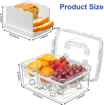 Sorgion Ice Chilled Condiment Caddy with Portable Handle, 5 Compartment Serving Tray with Built-in Bread Slicer and Ice Chamber, Clear Garnish Tray for Bar, Taco Party, BBQ, Picnic & Fruit Pink