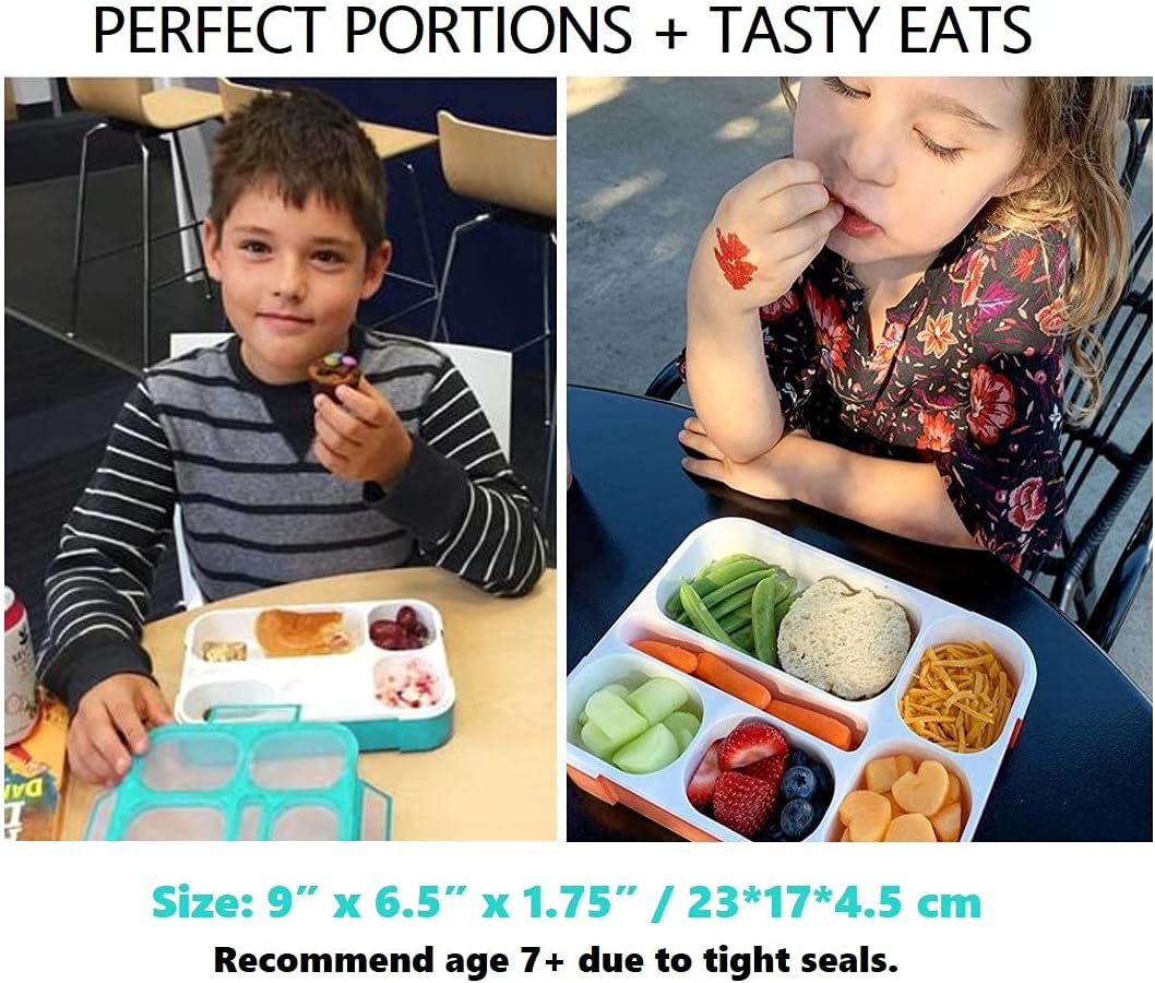 kinsho Bento Lunch-Box Set for Kids includes Snack Container | 6 and 3 Compartment Boxes Leakproof School Bentos, Meal Portion Control Containers, Boys Girls Adults, Navy Blue Large + MINI 2 Pack Set
