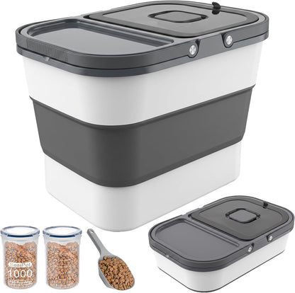 HOYTAMDAR 35lbs Dog Food Storage Container, Collapsible Dog Food Container, Wheels, Handle, Airtight Pet Food Storage Container, Scoop, 2L Small Dry Food Pail For Dog Cat Bird Food