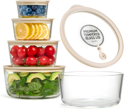 Glass Storage Container Set, Borosilicate Glass, Tempered Glass Lids, Baking Pan, Airtight with Vents, Microwave, Oven & Dishwasher Safe, (Rectangular - Set Of 3)