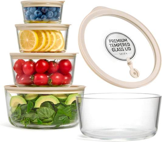 Glass Storage Container Set, Borosilicate Glass, Tempered Glass Lids, Baking Pan, Airtight with Vents, Microwave, Oven & Dishwasher Safe, (Rectangular - Set Of 3)