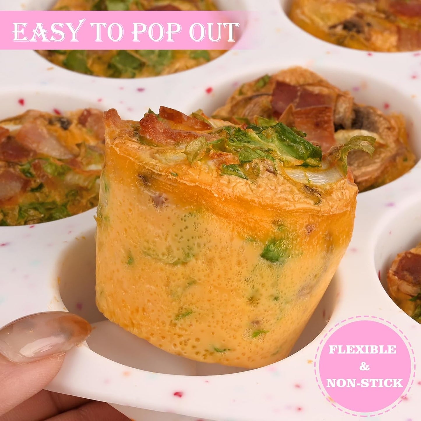 Sakolla 2 Pack Silicone Egg Bite Molds for Air Fryer, Nonstick 7 Cups Air Fryer Muffin Pan for Baking Egg Bite, Mini Muffins, Tart, Mini Cupcake and Quiche (Pink + Green)