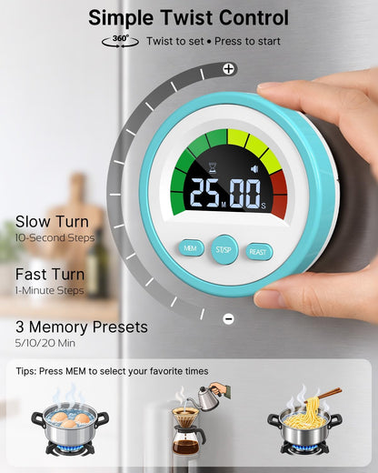 Digital Magnetic Kitchen Timer for Cooking, Rechargeable, Loud Alarm
