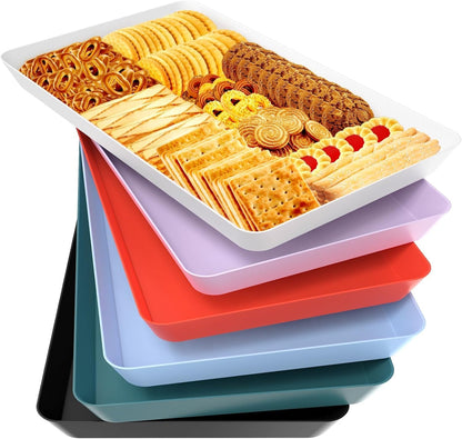 WOWBOX 4 pcs Serving Tray for Party, Grilling Accessories, Serving Platters for Snacks, Fruit, Reusable Plastic Trays for Serving Food and Pantry Organization in Kitchen & for Mothers Day Parties