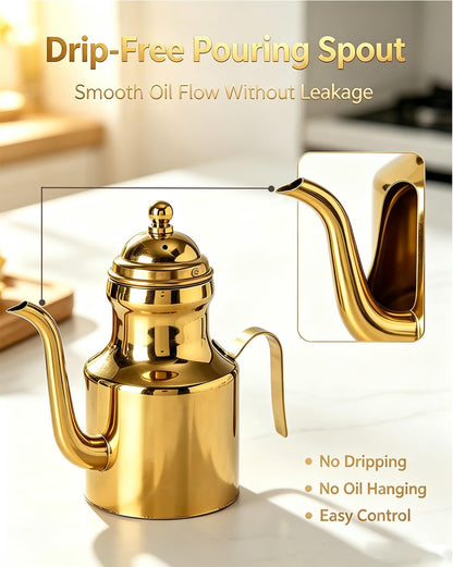 Stainless Steel Oil Bottle, 18oz Olive Oil Dispenser with Drip Free Spout, Kitchen Sauce Container (500 ml)