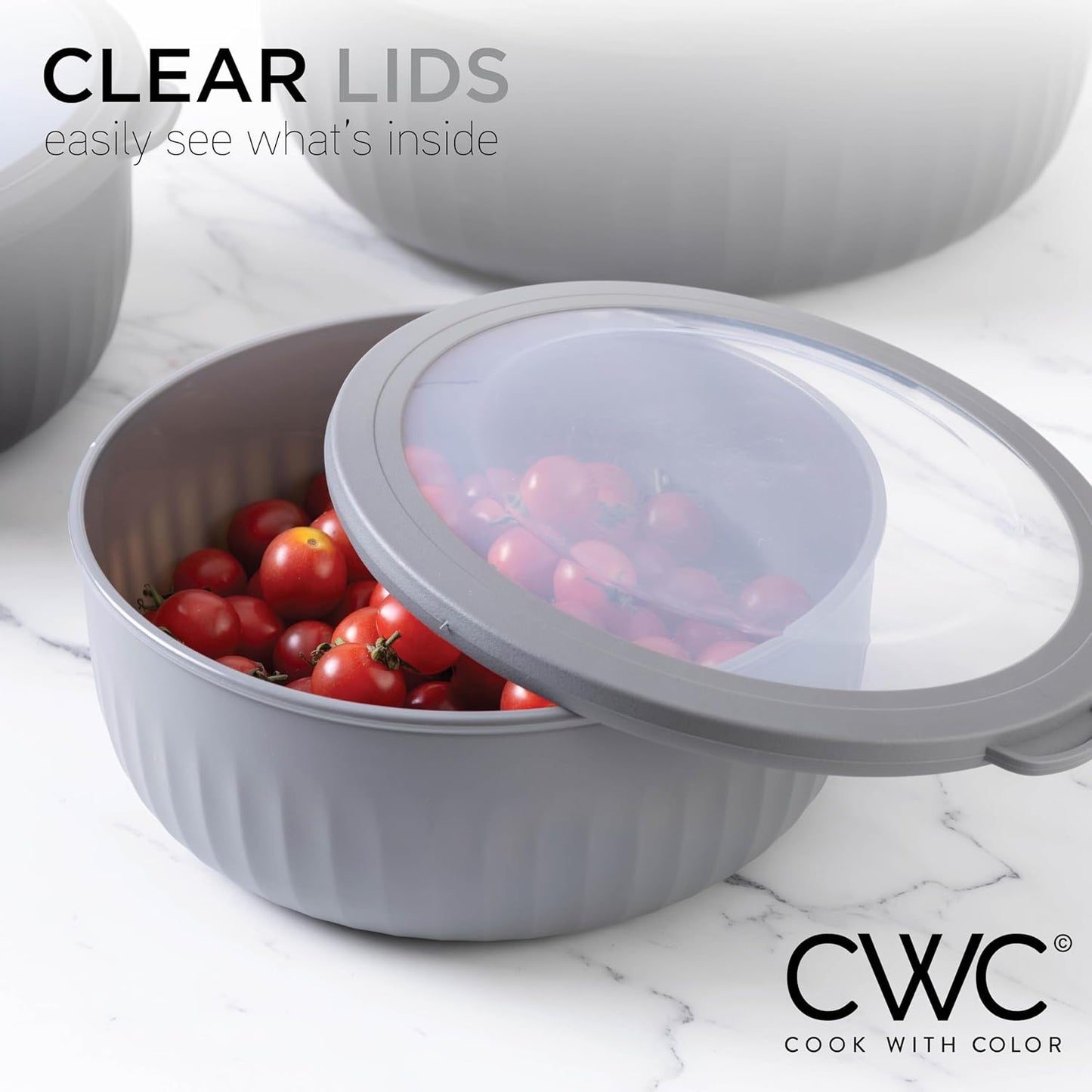 COOK WITH COLOR Prep Bowls with Lids- Wide and Deep Nesting Plastic Small Mixing Bowl Set with Lids, 8 Piece Set - Wide Bowls, Blue