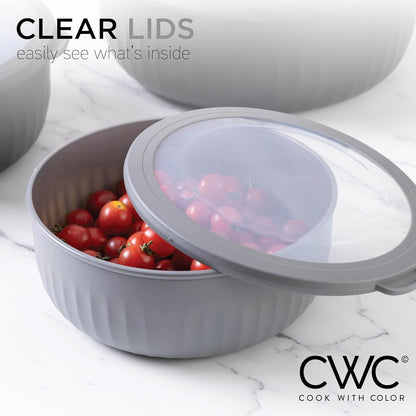 COOK WITH COLOR Prep Bowls with Lids- Wide and Deep Nesting Plastic Small Mixing Bowl Set with Lids, 8 Piece Set - Wide Bowls, Blue