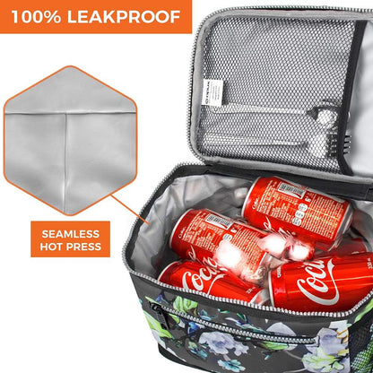 opux Insulated Lunch Box Men Women, Lunch Bag for Work School, Leakproof Soft Cooler Tote Adult, Large Lunch Pail Kids Boys Girls, Picnic Beach Food Bag with Shoulder Strap, Purple Floral