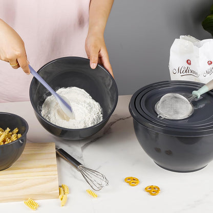 Greentainer Plastic Mixing Bowls with Lids Set for Kitchen, 5 Set Nesting Bowls for Mixing, Baking, Prepping, Cooking and Serving Food, Mixing Bowls Dishwasher, Microwave Safe