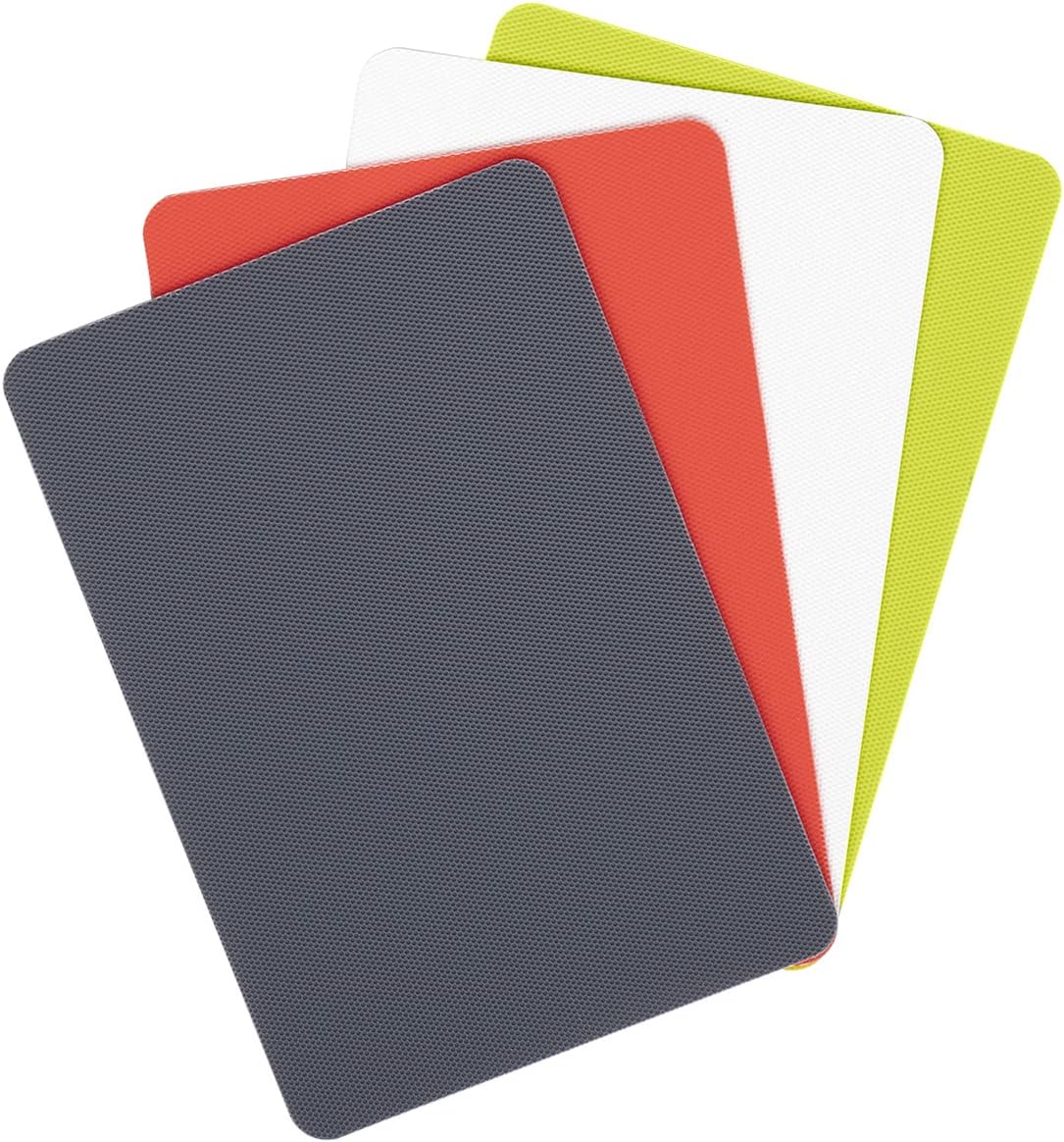 Dexas Heavy Duty Cutting Board Grippmat, Flexible Cutting Boards for Kitchen, Set of 4, Non Slip Plastic Board Cutting Mat 11.5 by 14 Inches Gray, Red, White and Green Set, Kitchen Gadgets