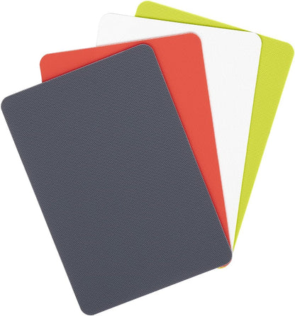 Dexas Heavy Duty Cutting Board Grippmat, Flexible Cutting Boards for Kitchen, Set of 4, Non Slip Plastic Board Cutting Mat 11.5 by 14 Inches Gray, Red, White and Green Set, Kitchen Gadgets