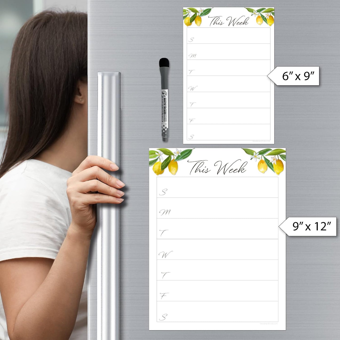 Dry Erase Weekly Calendar Planner Sticker Decal | Removable & Reusable | Magnetic Fine-Tip Marker Included (6 x 9 inches, White)