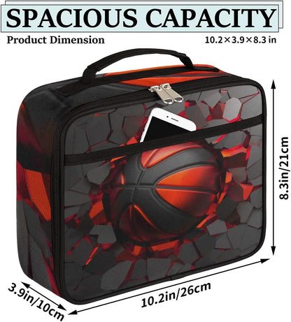 Kids Lunch Box for Boys Girls Black Red Sport Basketball Insulated Lunch Bag Reusable Small Cooler Bag Meal Containers Tote Kit for School Travel Women Men