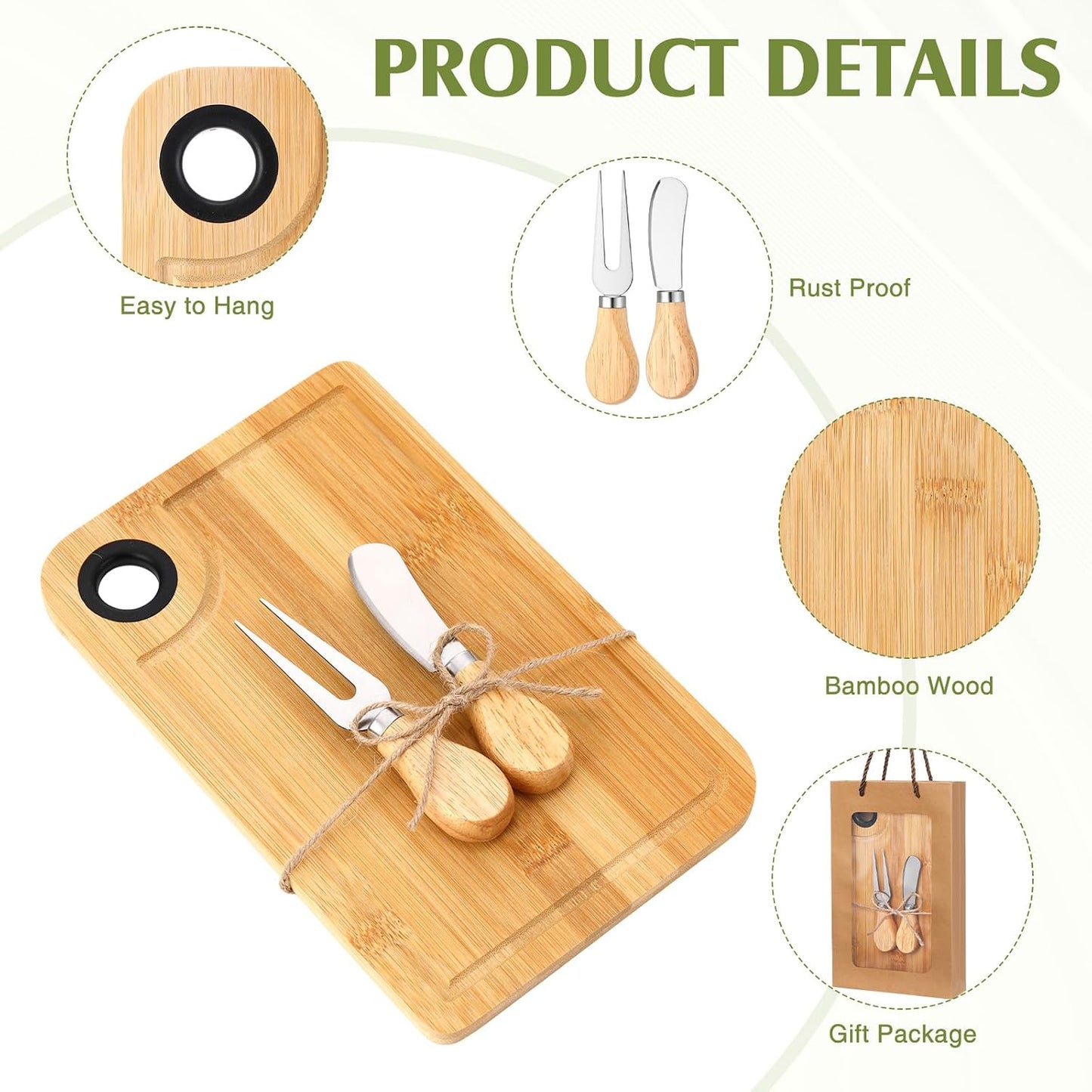 LemonRoad 6 Set Bridal Shower Favors Bamboo Cheese Board Charcuterie Board Gift Set with Knives Forks Bags for Baby Shower Gifts Easter Spring Wedding Favors