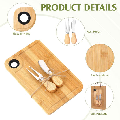 LemonRoad 6 Set Bridal Shower Favors Bamboo Cheese Board Charcuterie Board Gift Set with Knives Forks Bags for Baby Shower Gifts Easter Spring Wedding Favors