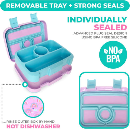 Kids Lunch Box - Bento Box for Boys Toddler Daycare, 4 Portion Sections with Lid, Snack Container Pre-School Kid Lunches Toddlers Removable Tray BPA Free, 3+ Years Old, Blue Rocket Dinosaur