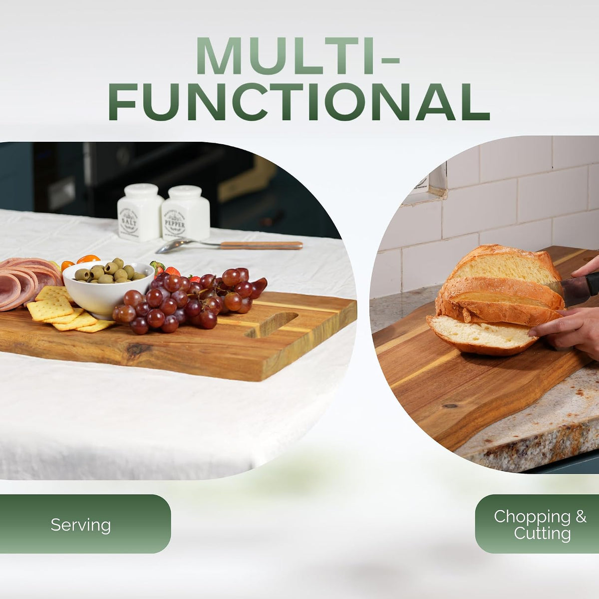 Solid Acacia Wood 20"x15" Large Cutting Board Butcher Block