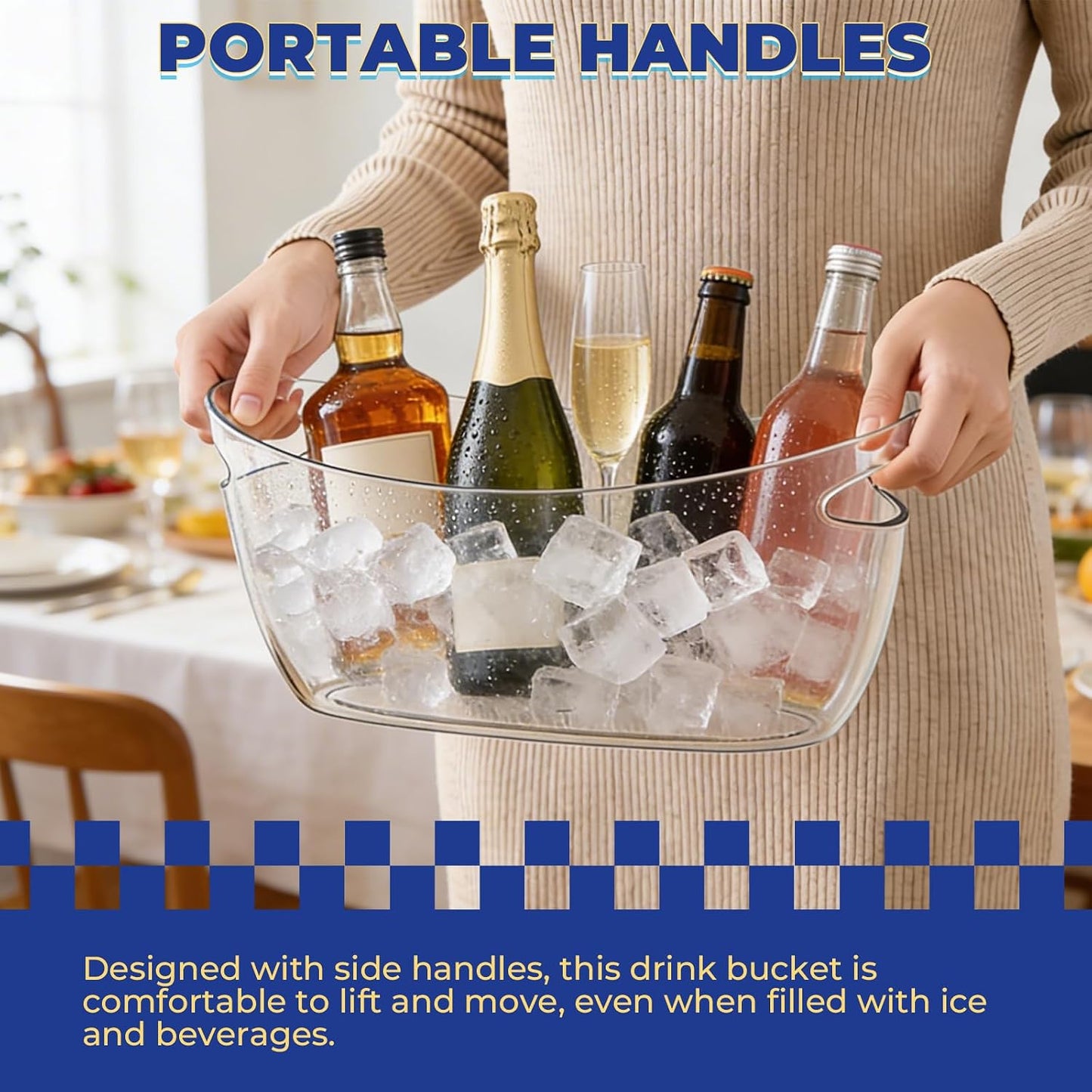 NATGAI 2 Pack Ice Bucket with Scoop, 5L Portable Beverage Tub, Drink Cooler for Champagne/Wine/Beer/Beverage, Mimosa Bar, Celebration, Party Supplies