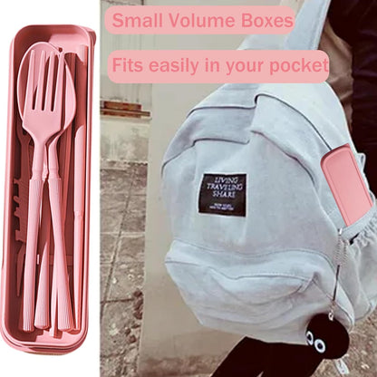 1 Set Large Reusable Travel Utensils Set with Case, Camping Cutlery for Office, Lunch, Dorm & Daily Work Use, Includes Spoon, Knife & Fork((Pink)