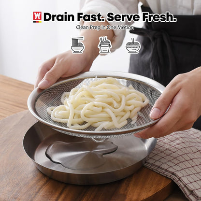 WAGENSTEIGER Stainless Steel Mesh Tray Set with Drip Pan, Air Fryer Basket and Tray, Kitchen Colander, Vegetable and Fruit Strainer, Food Filter, BBQ Prep Tool, Fruit Serving Dishes (9.84 inch)