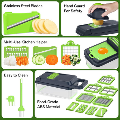 HomeHacks Veggie Chopper Vegetable Cutter, 12 in 1 Kitchen Gadget, Green
