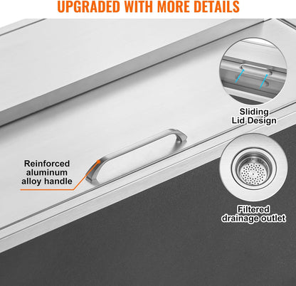 Happybuy Drop in Ice Chest 18L x 12W x 14.5H Inch Stainless Steel Ice Cooler with Sliding Cover Drop in Ice Bin Included Drain-Pipe and Drain Plug for Cold Wine Beer