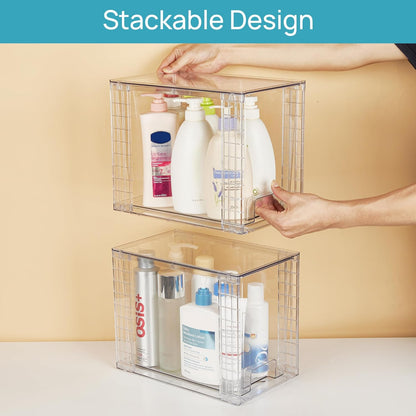 Vtopmart 4Pack Large Stackable Pantry Storage Drawers, Clear Organizer Bins with Handles, Acrylic Drawer Organizers for Kitchen, Pantry, Bathroom Undersink, Cabinet Organization and Storage