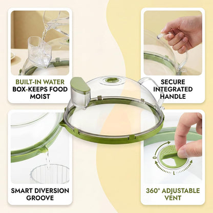 Microwave Splatter Cover with Water Steamer, 10 Inch, Green