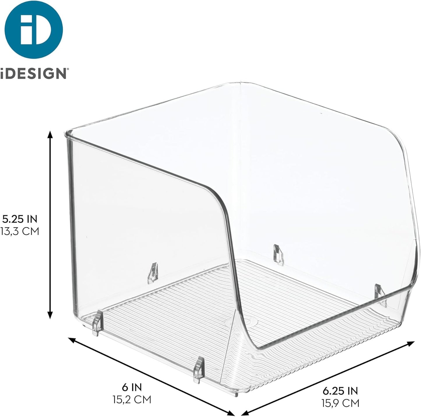 iDesign Stackable Open-Front Storage Bin for Pantry or Household Storage, Clear, Made in USA