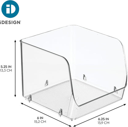 iDesign Stackable Open-Front Storage Bin for Pantry or Household Storage, Clear, Made in USA