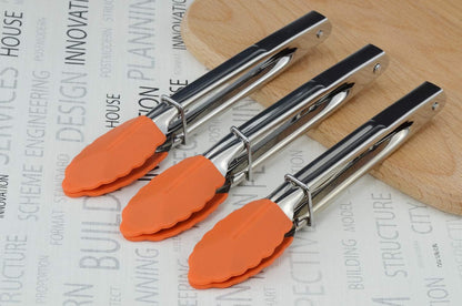 HINMAY Mini Stainless Steel Food Tongs with Silding Rings 7-Inch, Set of 6 | Small Clam Shell Service Tongs for Serving Appetizers, Desserts, Salads, Barbecue and Cooking (Silver)