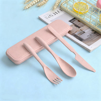 Reusable Utensils Set with Case, Wheat Straw Portable Spoon and Fork Set, Plastic Work School Kids Adults or Daily Use Cutlery Set - for Lunch Box Use Outdoor (Red)