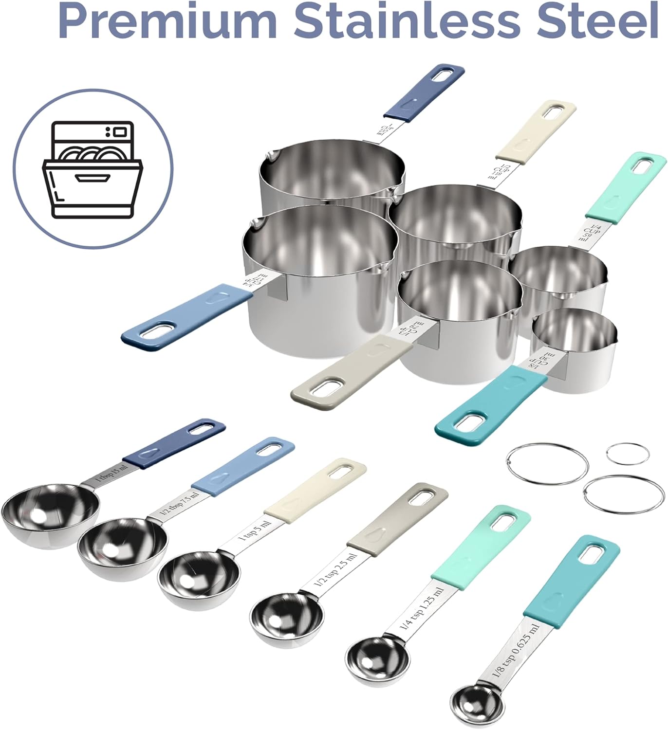 CuttleLab 22-Piece Stainless Steel Measuring Cups and Spoons Set, Tad Dash Pinch Smidgen Drop Mini Measuring Spoons, Measuring Stick Leveler, Measurement Conversion Chart Fridge Magnet, (Charcoal)