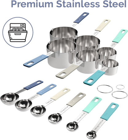 CuttleLab 22-Piece Stainless Steel Measuring Cups and Spoons Set, Tad Dash Pinch Smidgen Drop Mini Measuring Spoons, Measuring Stick Leveler, Measurement Conversion Chart Fridge Magnet, (Charcoal)