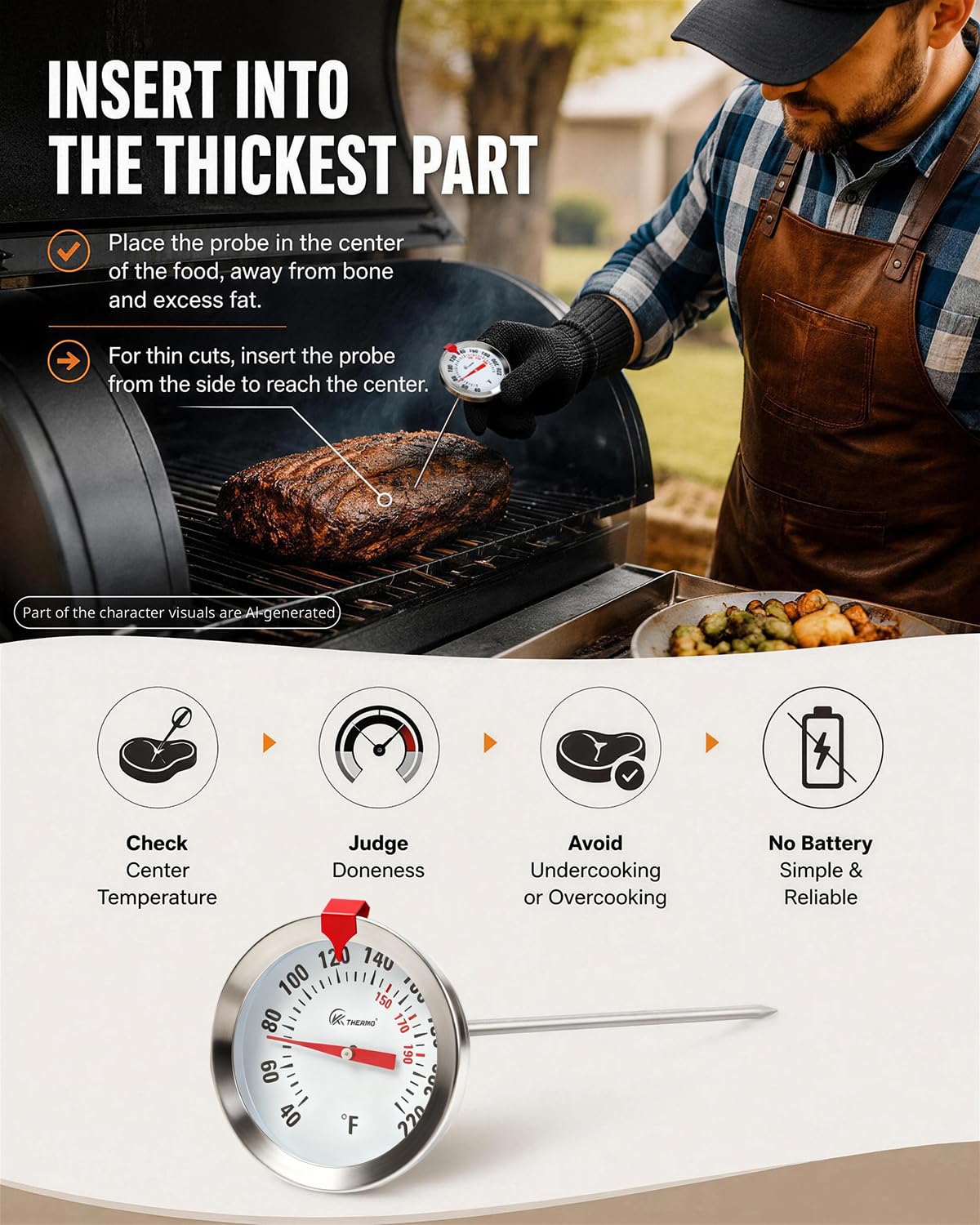 Oven Thermometer 2.75-Inch Dual Scale, 50-300°C/100-600°F, NSF 2‑Pack