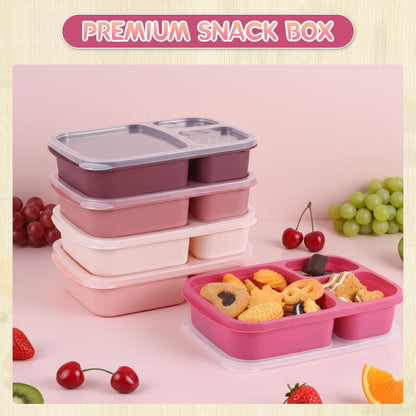 Honeydak 5 Pack Snack Containers 3 Compartment Bento Snack Boxes Divided Meal Prep Containers with Lids Reusable Adults Lunch Food Storage Box for School Work Travel(Elderberry)