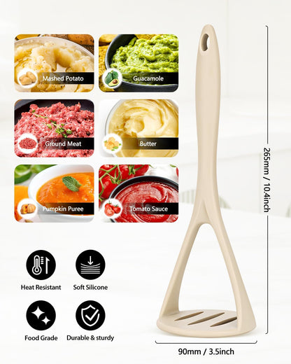 2-Pack Silicone Potato Masher - Heavy Duty, Non-Scratch, Dishwasher Safe