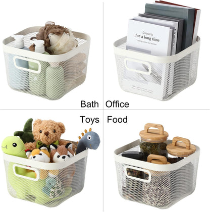 MorningRo 6 Pack Metal Mesh Basket with Hollow Handles Black Wire Storage Bin for Organizing Stackable Metal Fine Mesh Basket for Pantry Bathroom Kitchen Cabinets Shelves (Medium)