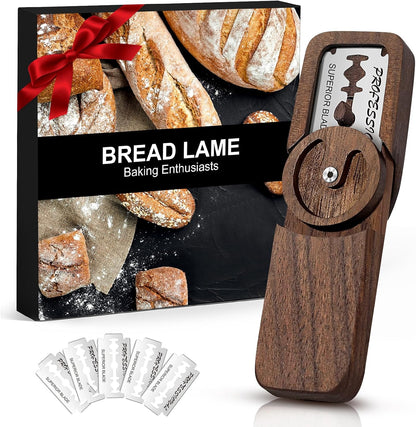 Upgraded UFO Bread Lame Dough Scoring Tool,Magnetic Sourdough Scoring Tool,Black Walnut Bread Lame Cutter Scoring Knife for Bread Baking Includes 5 Replaceable Razor Blades for Bread Baking