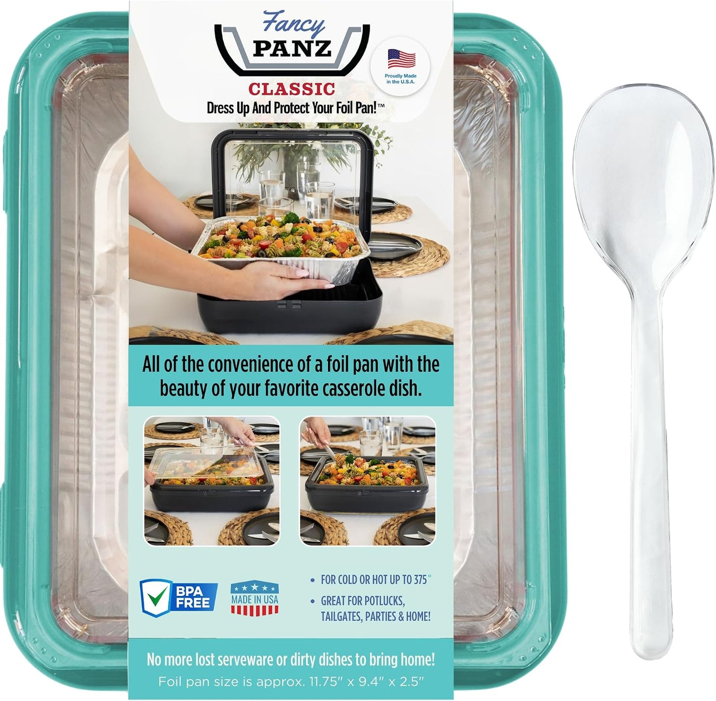 Fancy Panz Red Classic Aluminum Foil Pan Carrier with Secure Latch Lid - Reusable Casserole Carrier for Half Size Pans - Food Transport Holder for Potlucks, Parties, Tailgates & Entertaining