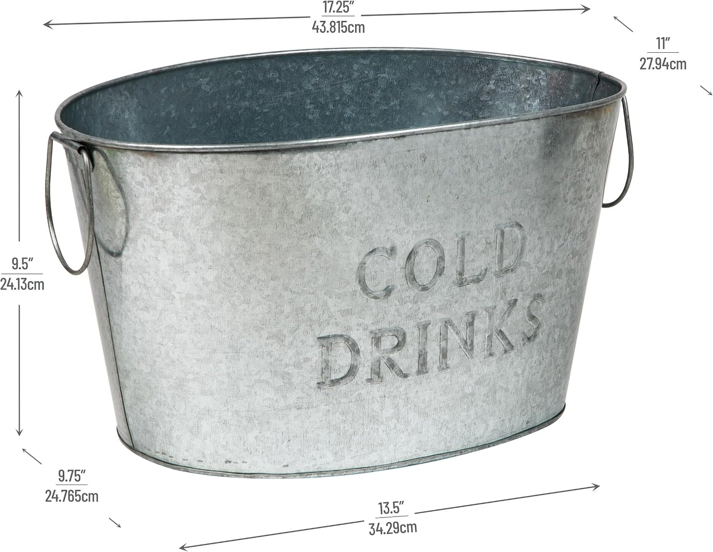 Mind Reader Ice Beverage Bucket for Parties, Wine Bucket, Baby Photo Tub, Galvanized Metal, 17.25" L x 11" W x 9.5" H, Silver