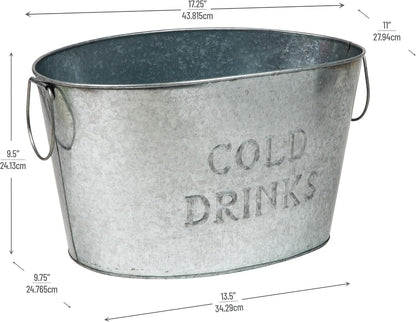 Mind Reader Ice Beverage Bucket for Parties, Wine Bucket, Baby Photo Tub, Galvanized Metal, 17.25" L x 11" W x 9.5" H, Silver
