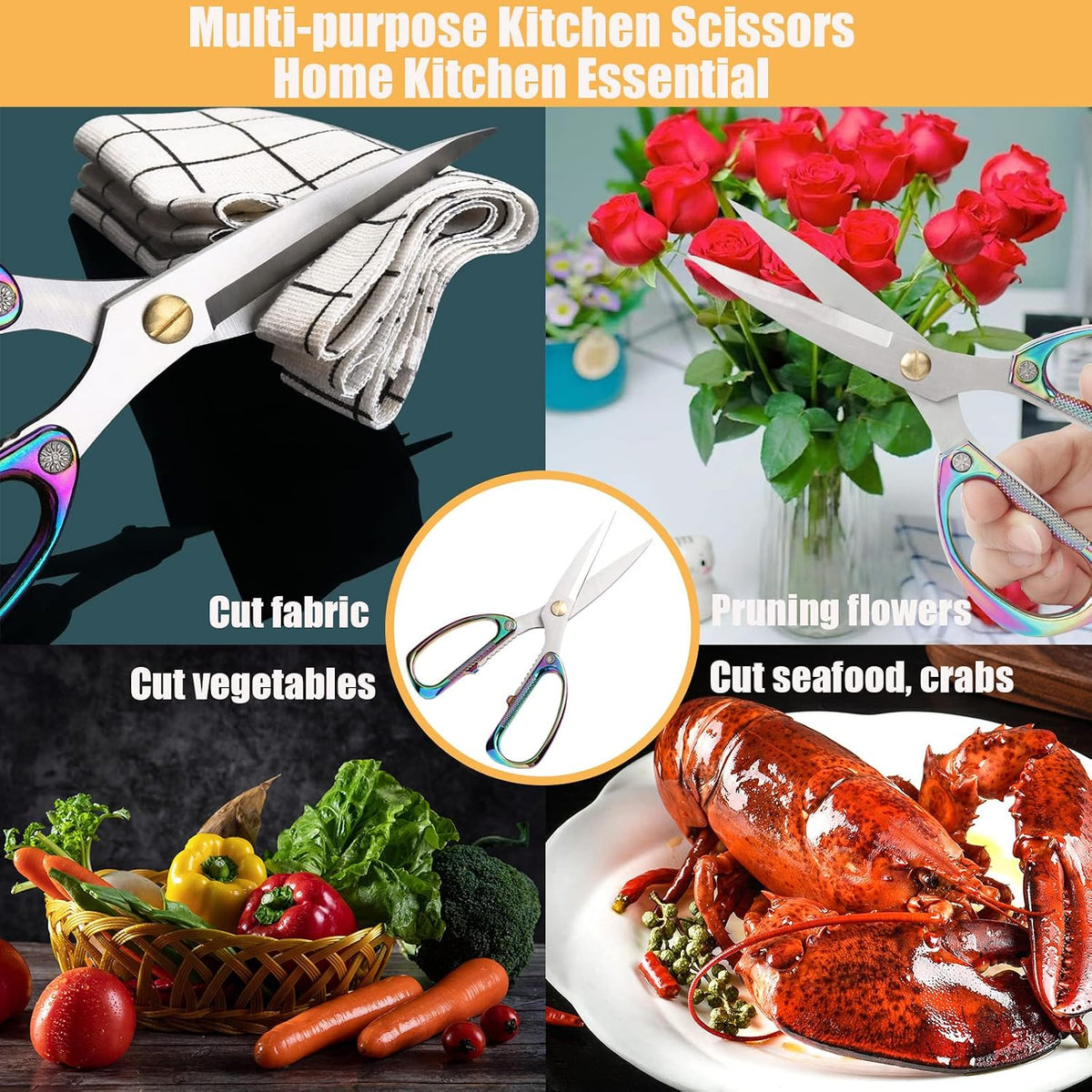 2 Pack Kitchen Shears,Heavy Duty Stainless Steel All-Purpose Poultry Meat Scissors for Cooking-Dishwasher Safe