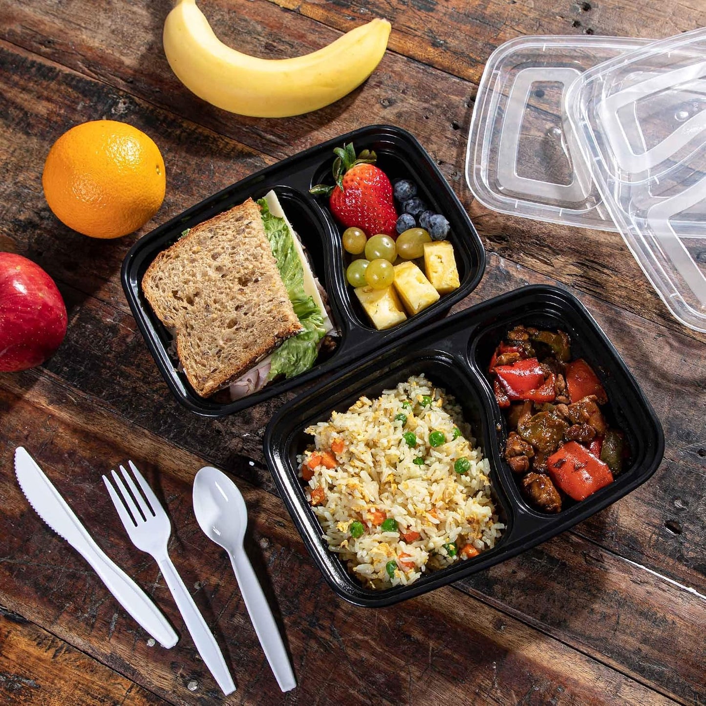 SafeWare Meal Prep Container Reusable 2 Compartment With Lids 28oz (25 Sets)- Food Prep Containers, Food Storage Bento Box | Stackable | Microwave | Dishwasher | Freezer Safe.