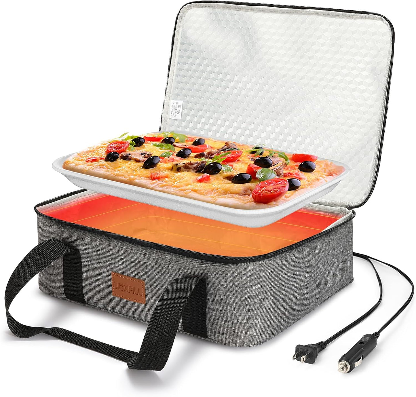 Food Warmer Electric Casserole Carrier - Large Heated Lunch Bag for Car Truck, 12V/24V/110V, Thermos for hot food for Potluck Cookouts Parties Picnic,Lasagna Lugger,Fits 9"x13" Baking Pan (Navy)