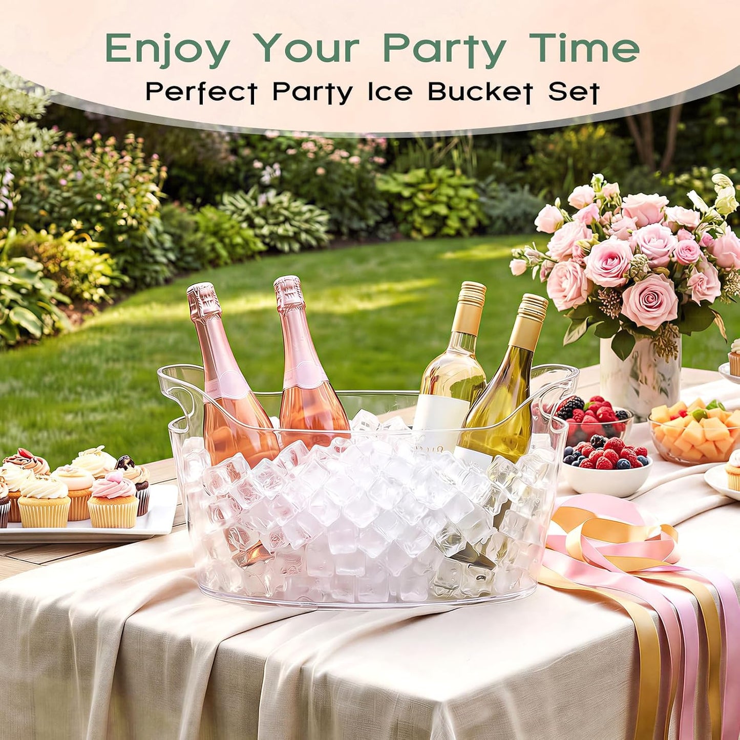 2 Pack 6.5l Ice Bucket for Party, Clear Plastic Champagne Cooler with Ice Scoop & Metal Bottle Opener, Large Portable Drink Beverage Tub for Beer & Mimosa Bar Supplies