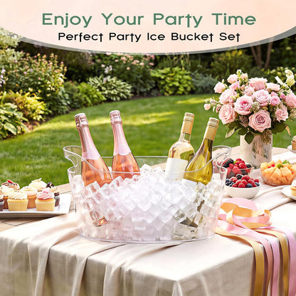 2 Pack 6.5l Ice Bucket for Party, Clear Plastic Champagne Cooler with Ice Scoop & Metal Bottle Opener, Large Portable Drink Beverage Tub for Beer & Mimosa Bar Supplies