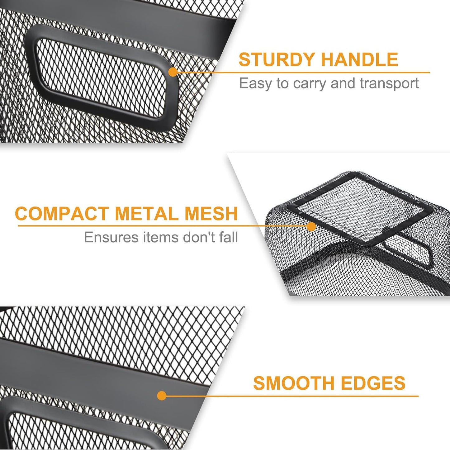 MorningRo 6 Pack Metal Mesh Basket with Hollow Handles Black Wire Storage Bin for Organizing Stackable Metal Fine Mesh Basket for Pantry Bathroom Kitchen Cabinets Shelves (Medium)