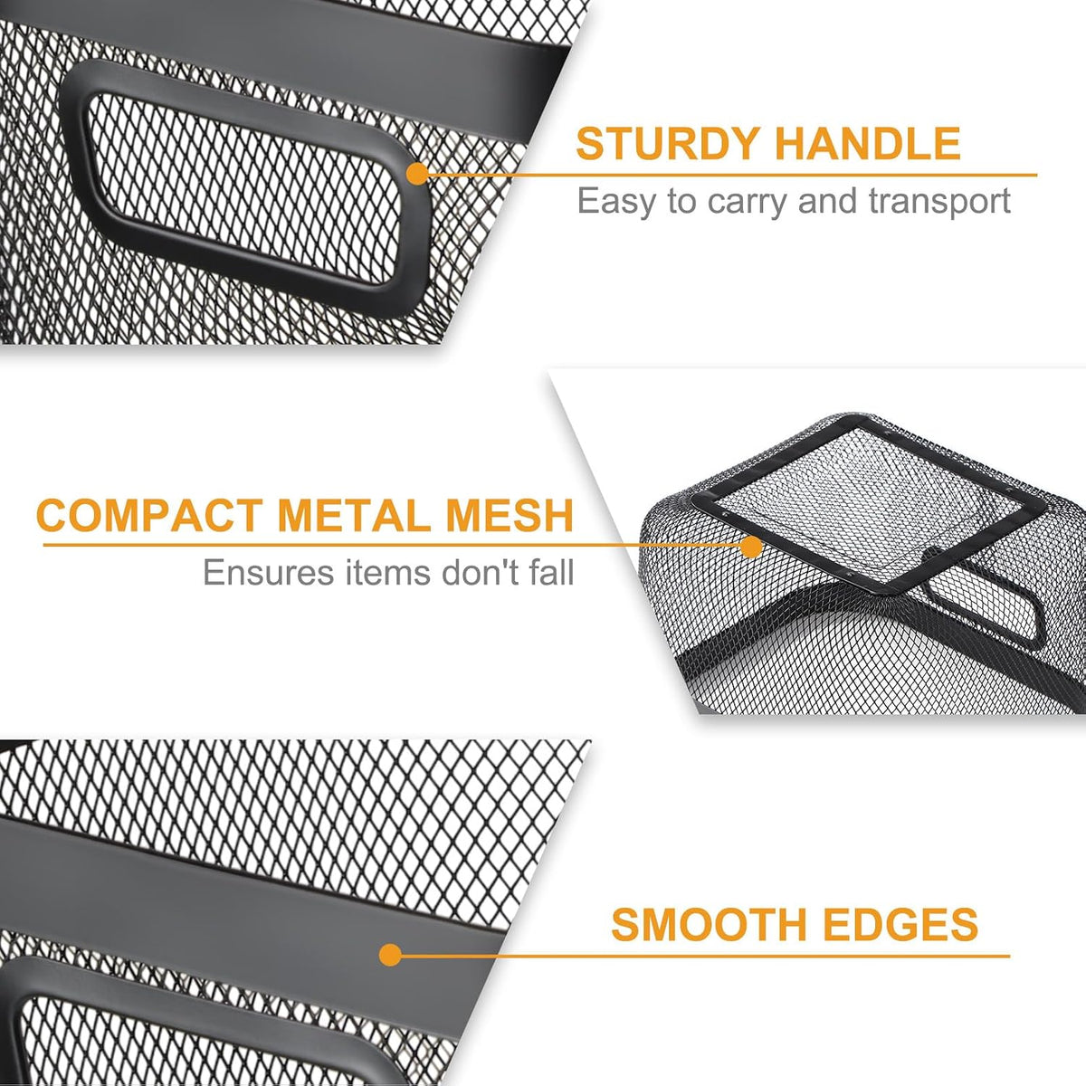 MorningRo 6 Pack Metal Mesh Basket with Hollow Handles Black Wire Storage Bin for Organizing Stackable Metal Fine Mesh Basket for Pantry Bathroom Kitchen Cabinets Shelves (Medium)